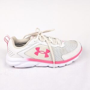 Under Armour Women's Size 9 UA Charged Assert 9 Running Shoes White & Hot Pink